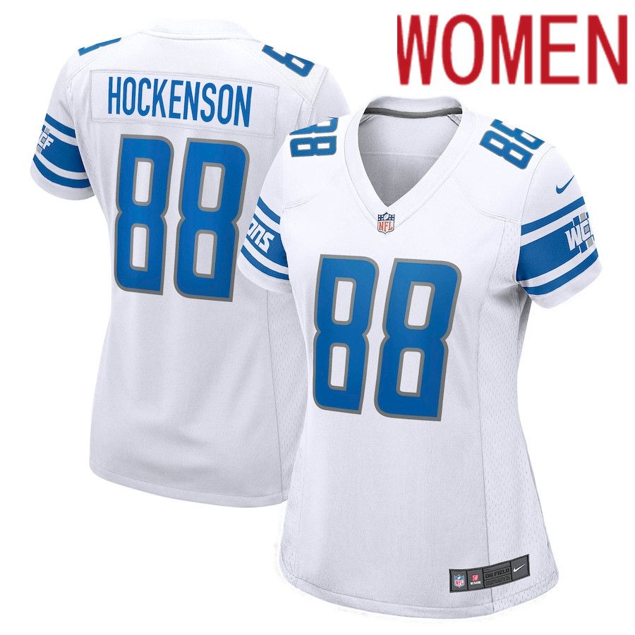Women Detroit Lions 88 T.J. Hockenson Nike White Game NFL Jersey
